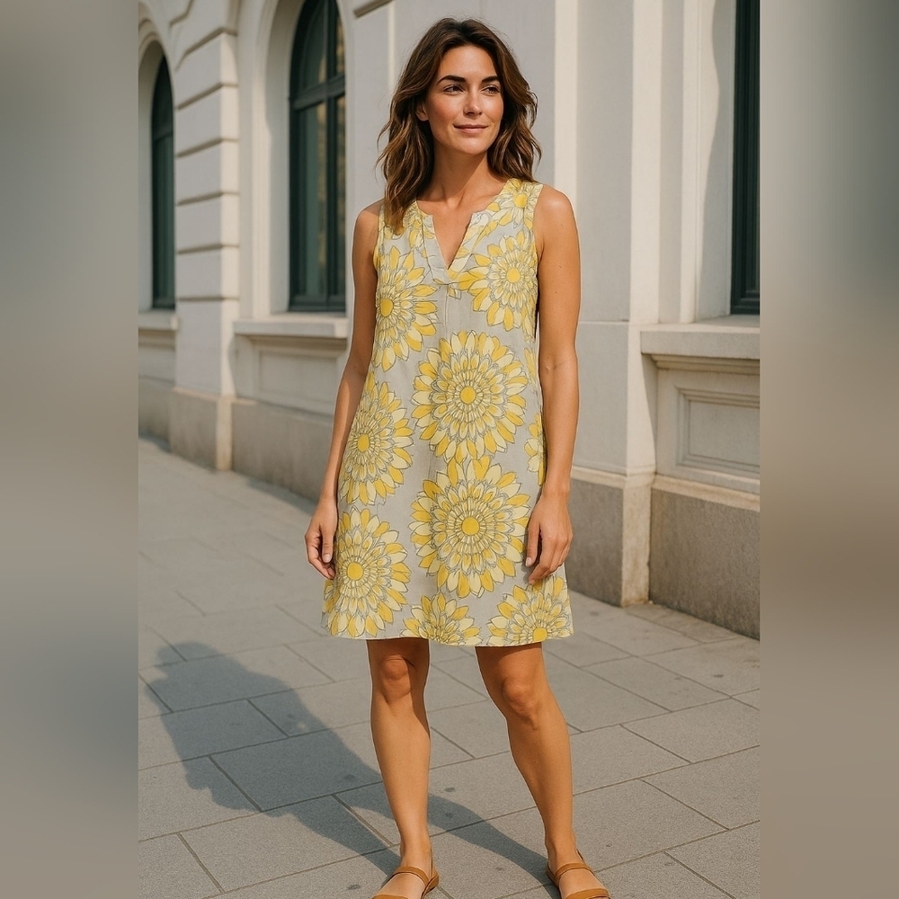 LOFT Floral Linen Midi Dress EUC